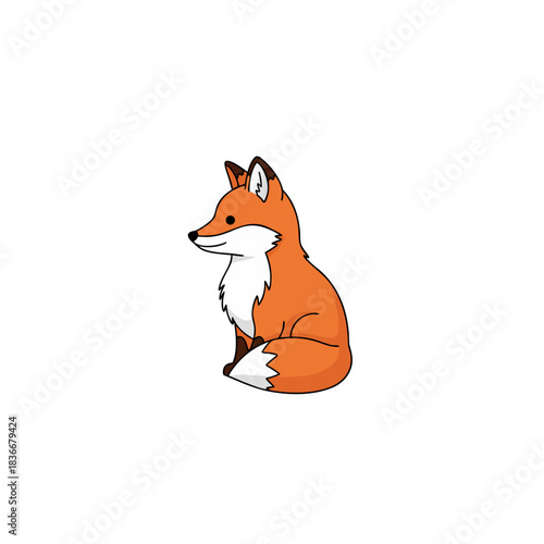 A Cute Cartoon Fox Sits Alertly Against A Black Background Depicting A Stylized Wild Animal With Orange Fur White Chest And Tail Tip And Alert Ears In A Simple Graphic Illustration