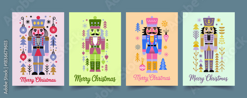 Nutcracker Christmas Card Set | Modern Festive Holiday Vector Illustrations for Print & Design