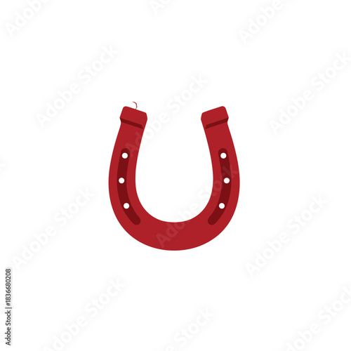 A Simple Red Horseshoe Symbol Isolated on a Black Background with a White Outline Representing Luck and Good Fortune in a Clean Minimalist Design