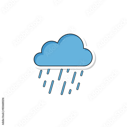 A Simple Vector Illustration of a Light Blue Rain Cloud with Falling Blue Raindrops on a Black Background Isolated Sticker Style