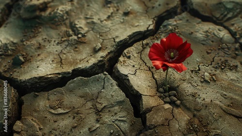 Lone Flower in Cracked Ground