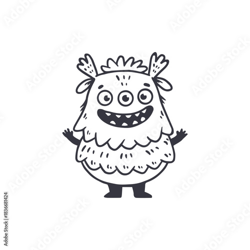 cute cartoon monster isolated on white background for coloring pages, magazines. Alien, Funny character. Sketch, doodle. Vector illustration
