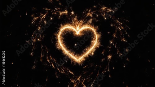 Radiant Love Heart Made of Golden Sparks on Dark Background