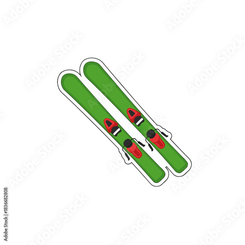 Bright Green Skis with Red Bindings on a White Background Ready for Winter Sports and Snow Adventure