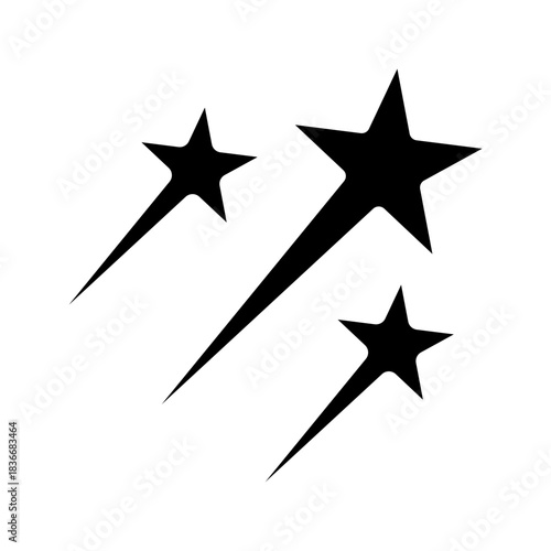 Three Shooting Stars Meteoroids Flat Black Icon

