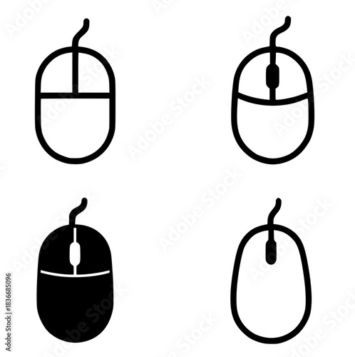 4 mouse illustrations, outline, transparent background