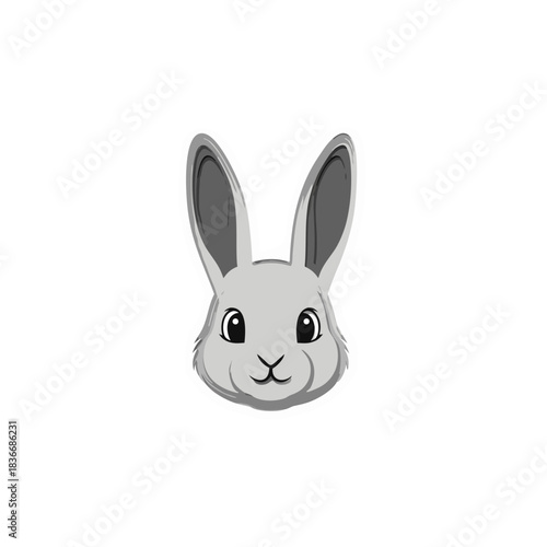 Close Up Of A Gray Rabbit Face With Large Ears Big Eyes And A Black Outline On A Transparent Background With A White Border