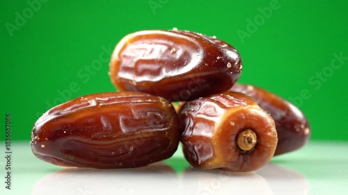 Wallpaper Mural A pile of fresh ripe dates rotating on a white surface against a green background. Torontodigital.ca