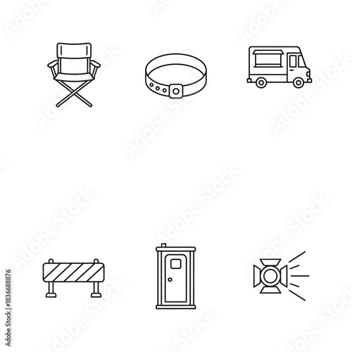 film set essentials directors chair barriers and food truck illustrating the behind-the-scenes elements of movie making perfect for production companies