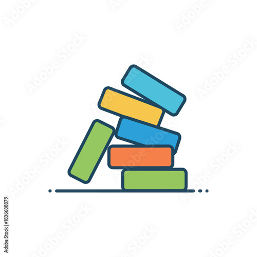 falling blocks a colorful pile of falling blocks with rounded edges concept of risk failure and domino effect used in construction or toy concepts