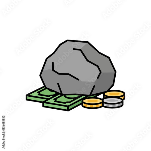 financial burden a heavy rock crushing money and coins on white background representing economic pressure and debt perfect for financial articles blog.