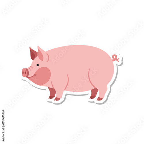 Cute Pink Pig Farm Animal Standing Profile View Flat Design Style Minimalist Illustration on Transparent Background