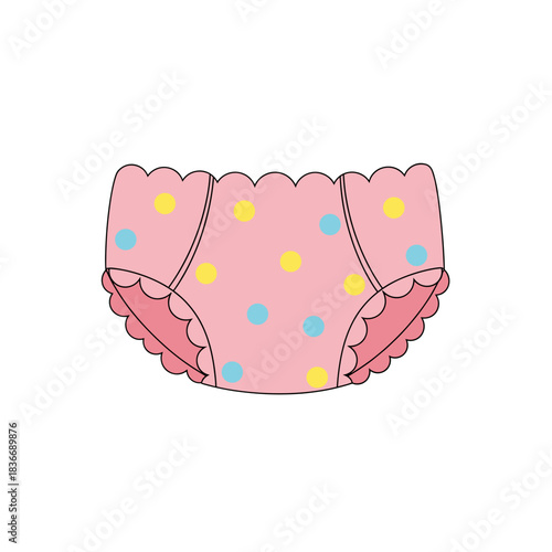 Cute Pink Polka Dot Baby Bloomers with Scalloped Edges Against a Black Background