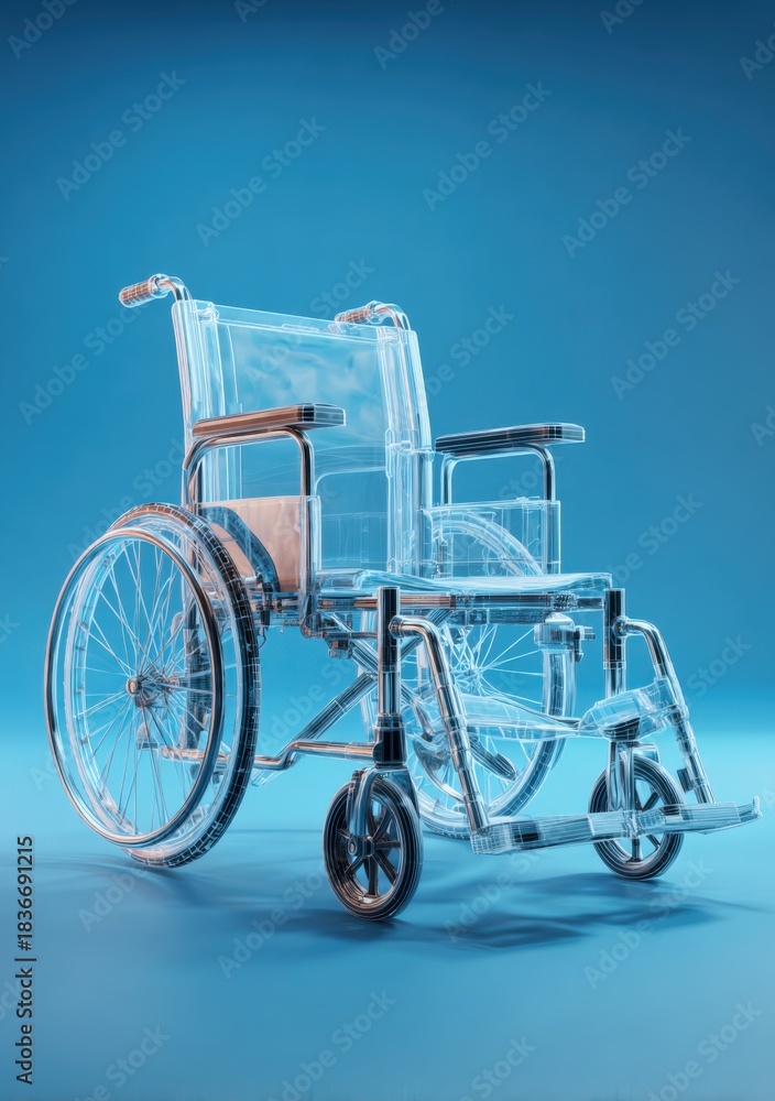 Fototapeta premium Translucent medical equipment, a mobility aid, against a vibrant blue background