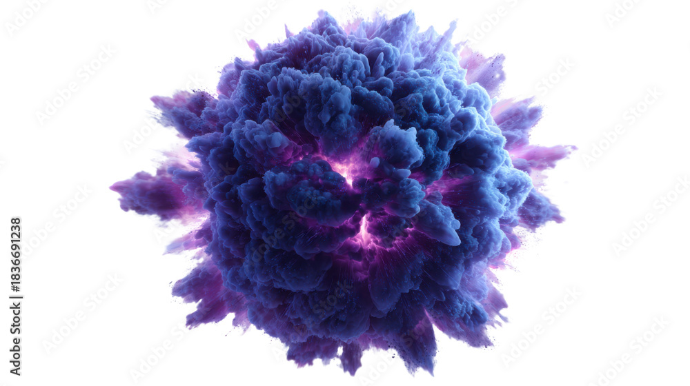 Fototapeta premium Vibrant purple and blue cosmic explosion creating a colorful nebula cloud, dark energy concept with transparent background