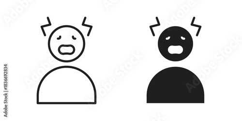 Anxiety icons for web design set in black stroke and solid style. EPS10