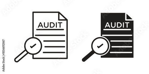 Auditors icons for web design set in black stroke and solid style. EPS10