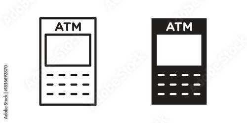 ATM machine icons for web design set in black stroke and solid style. EPS10