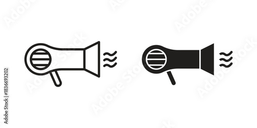 Blow dryer icons for web design set in black stroke and solid style. EPS10