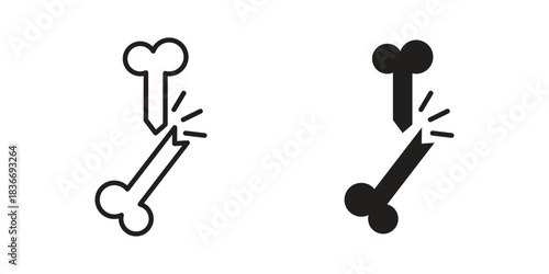 Broken bone icons for web design set in black stroke and solid style. EPS10