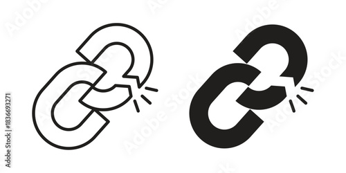 Broken link icons for web design set in black stroke and solid style. EPS10