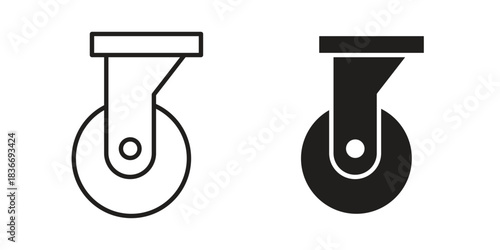Cart trolley wheel icons for web design set in black stroke and solid style. EPS10