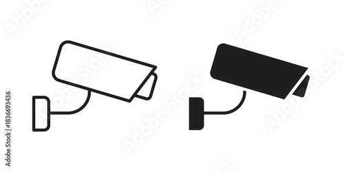 CCTV icons for web design set in black stroke and solid style. EPS10