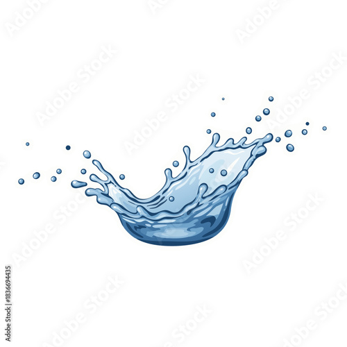Dynamic Blue Water Splash Frozen Mid Air with Tiny Droplets and Bubbles Isolated on Black Background