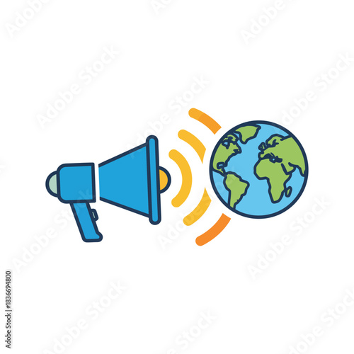 global communication with loudspeaker a powerful announcement spreading news around the world representing global awareness and broadcasting information