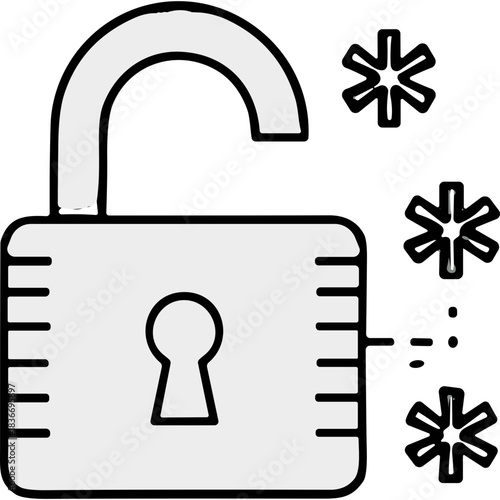 Open Padlock Icon Symbolizing Security Unlocked Access Protection Concept White Gray Metallic on Black Background