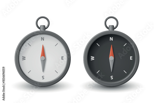 Vector 3d Realistic Compass Icon Set. Minimalistic Compass Illustration with Black and White Dial. Navigation Compass Clipart. Travel and Adventure Design Template