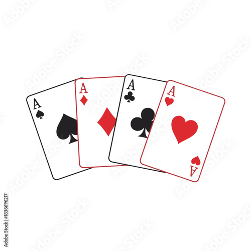 Four Aces Playing Cards Displayed in a Fan Shape on a Black Background Illustrating a Winning Hand in Poker or Gambling
