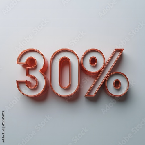 Red 3D 30 Percent Discount Typography on Light Background
