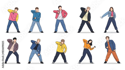 Diverse group of dancers strike a pose, ideal for choreography concepts, modern dance classes, or youth lifestyle blogs, showcasing energy and movement