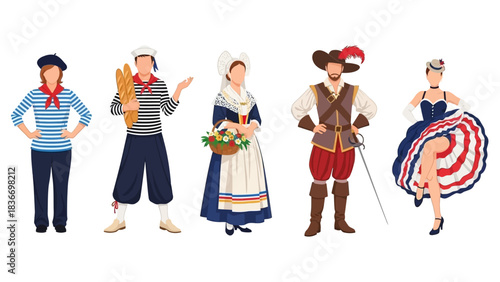 Celebrate Bastille Day with vibrant French cultural icons, from romantic sailors to spirited can-can dancers, embodying the charm of France