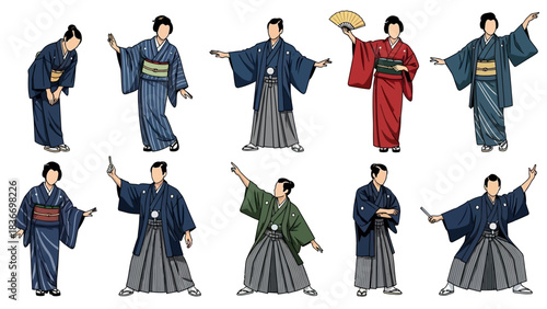 Graceful Japanese dancers in traditional kimonos showcase cultural heritage and artistry, perfect for travel brochures and cultural event promotion