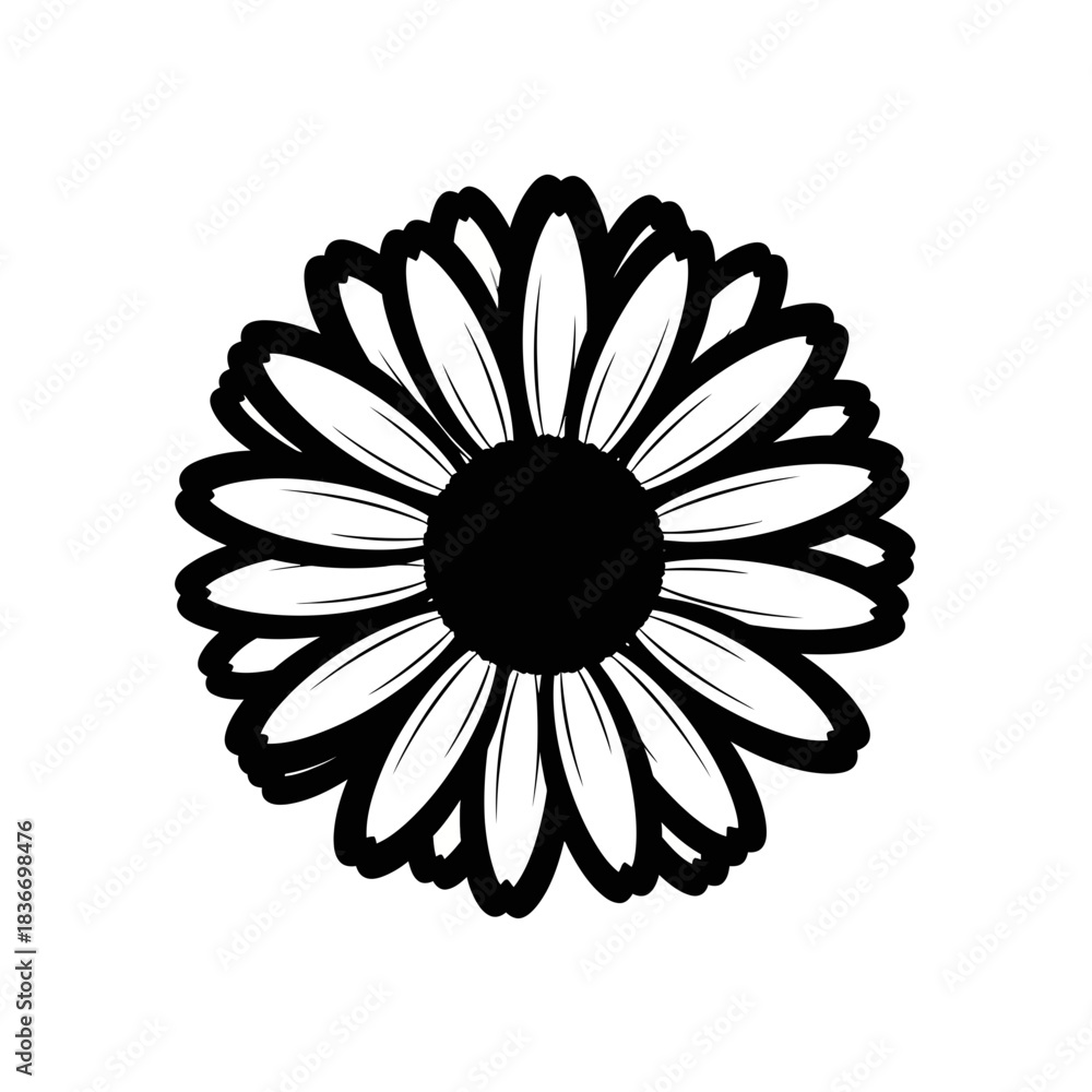 Fototapeta premium Monochrome Daisy Silhouette Art, Minimalist Flower Design Illustration