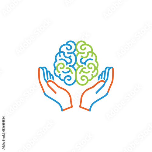 hands holding a brain showcasing mental health wellness symbolizing psychological support in a healthcare setting ideal for promoting psychological aid.