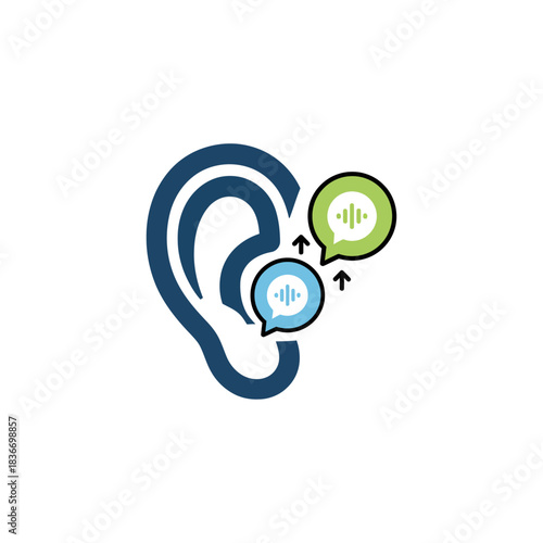 hearing health awareness voice bubbles ascending from the ear promoting audiology services  communication solutions symbolizing hearing wellness.