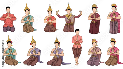 Elegant Thai dancers striking graceful poses in traditional costumes, perfect for cultural events, tourism campaigns, and celebrating Thailand's rich heritage