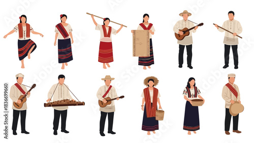 Vibrant collection of diverse Filipino Cordillera people showcasing traditional attire, music, and cultural activities beautifully