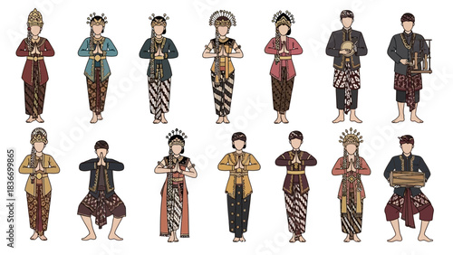 Stunning collection of Javanese men and women wearing traditional Indonesian cultural attire and greeting respectfully