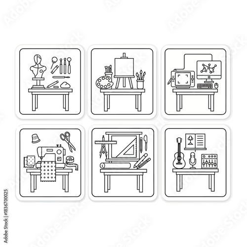 hobby icon set featuring craft activities illustrating creativity design and leisure activities for marketing materials showing arts sewing craft