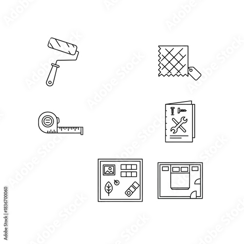 home renovation plan paint roller fabric sample tape measure color palette room layout for interior design projects perfect for diy guides