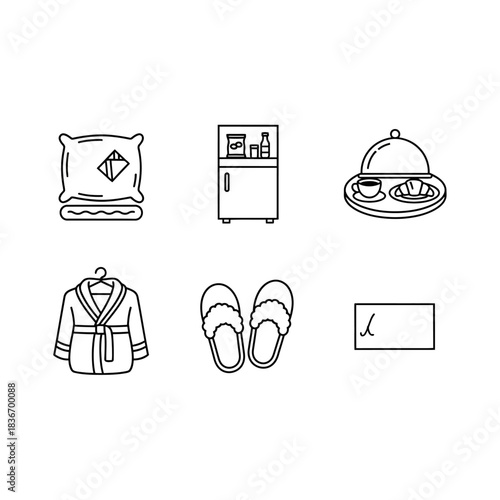 hotel amenities illustration pillow snacks food service robe slippers card offering a comfortable and convenient experience for guests