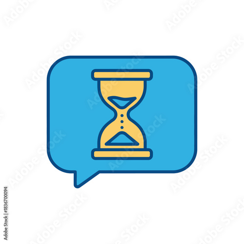 Hourglass in speech bubble illustrating time management deadlines and project timelines in a modern communication perfect for presentations marketing.