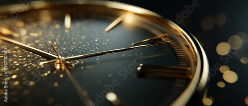 Close-up of luxury watch with golden sparkles

