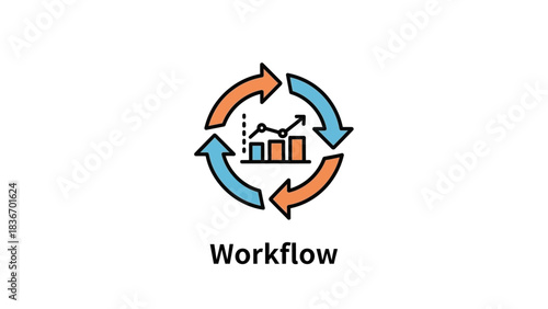 Workflow optimization graphic representing continuous improvement and data analysis for business processes
