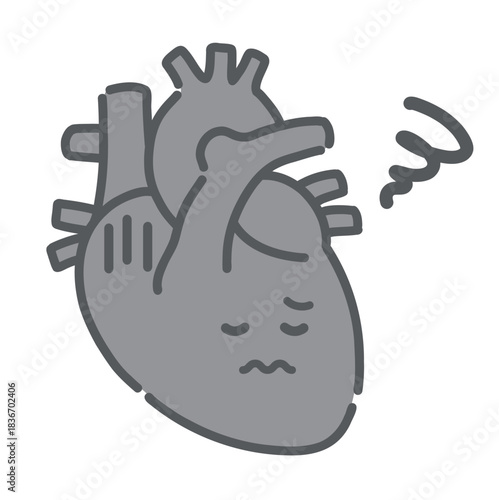 ストレスや病気で不調な心臓のキャラクターイラスト（心疾患・動悸）