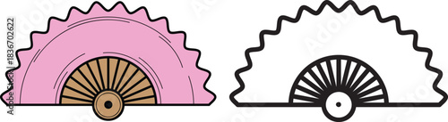 Illustration of two stylized hand fans, one colored and one outlined. Ideal for cultural design, coloring pages, decorative motifs, and educational or creative visual content.